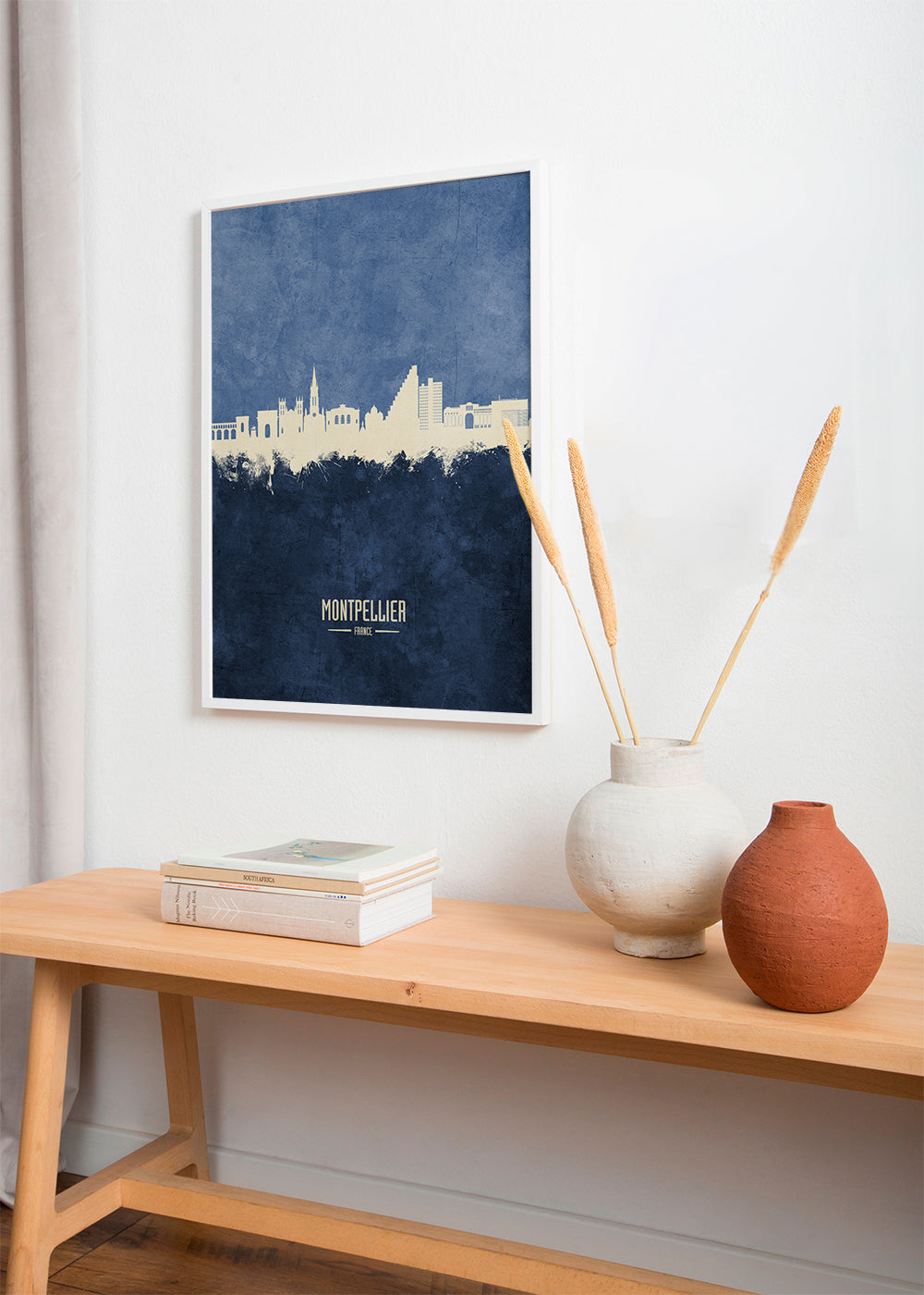 Rejseplakat: Montpellier skyline i blå
