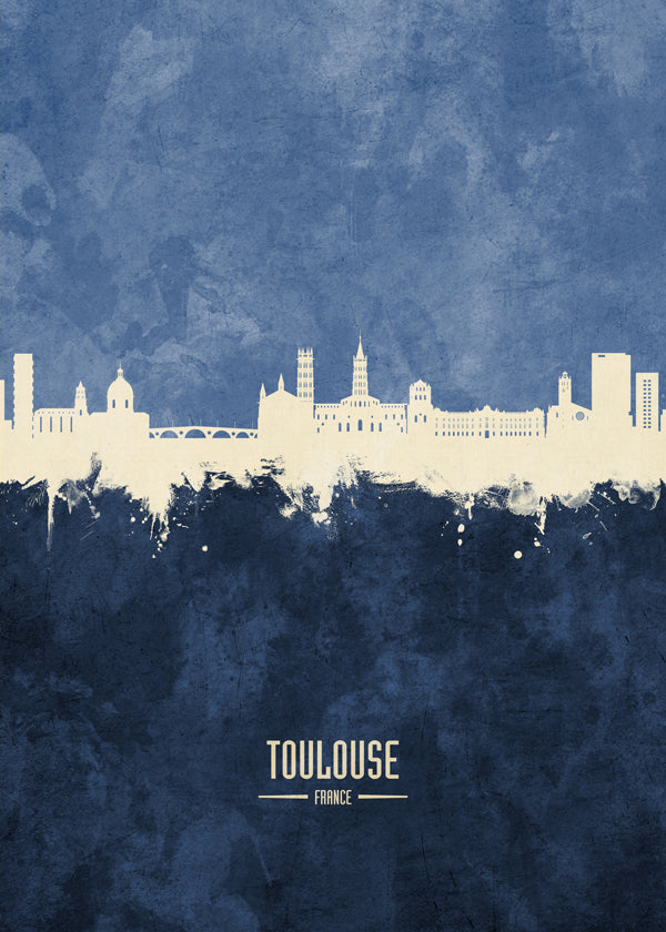 Rejseplakat Toulouse skyline blå