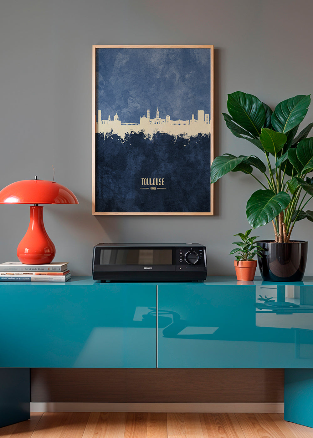 Rejseplakat Toulouse skyline blå