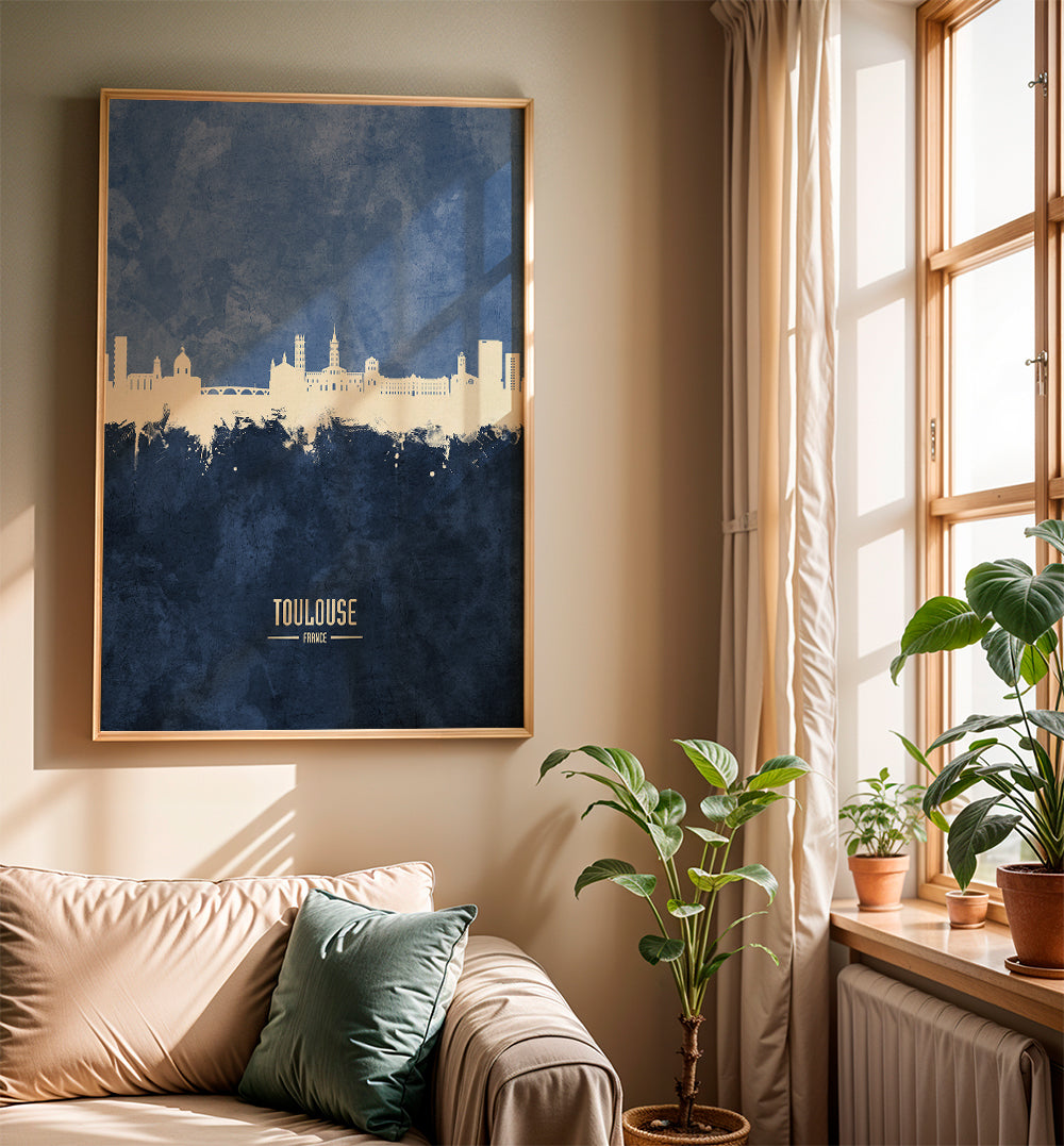 Rejseplakat Toulouse skyline blå
