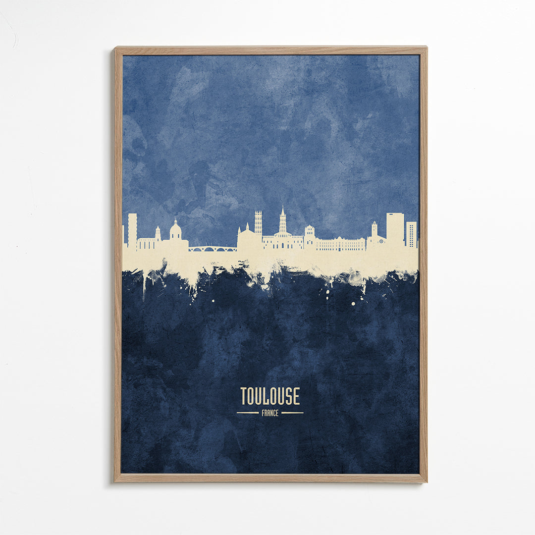 Rejseplakat Toulouse skyline blå