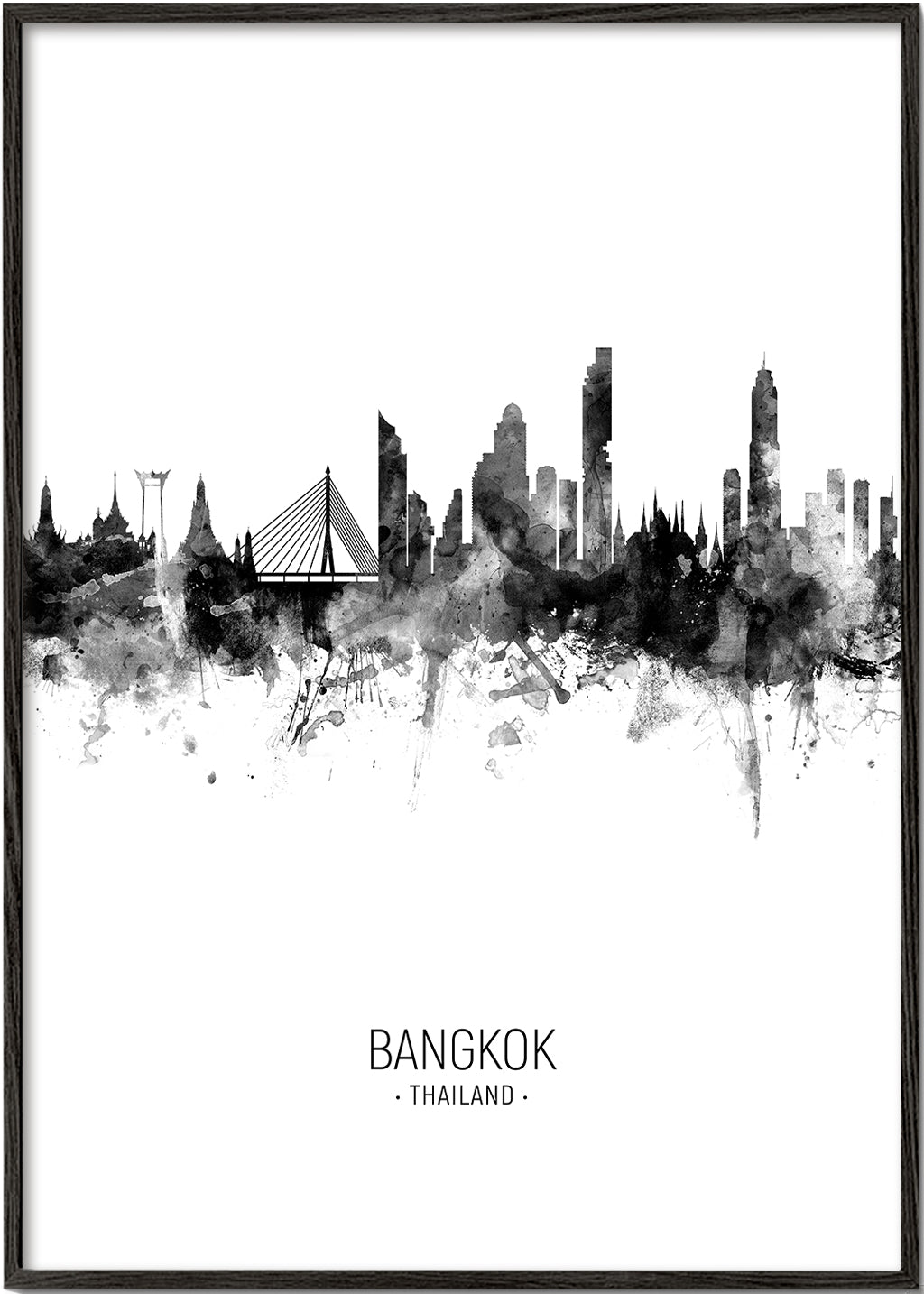 Rejseplakat: Bangkok skyline i blæk