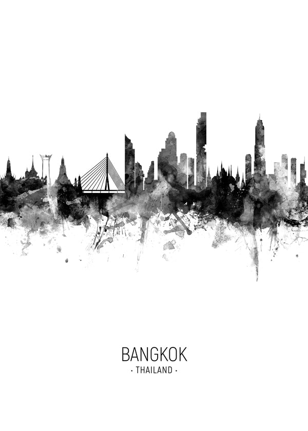 Rejseplakat: Bangkok skyline i blæk