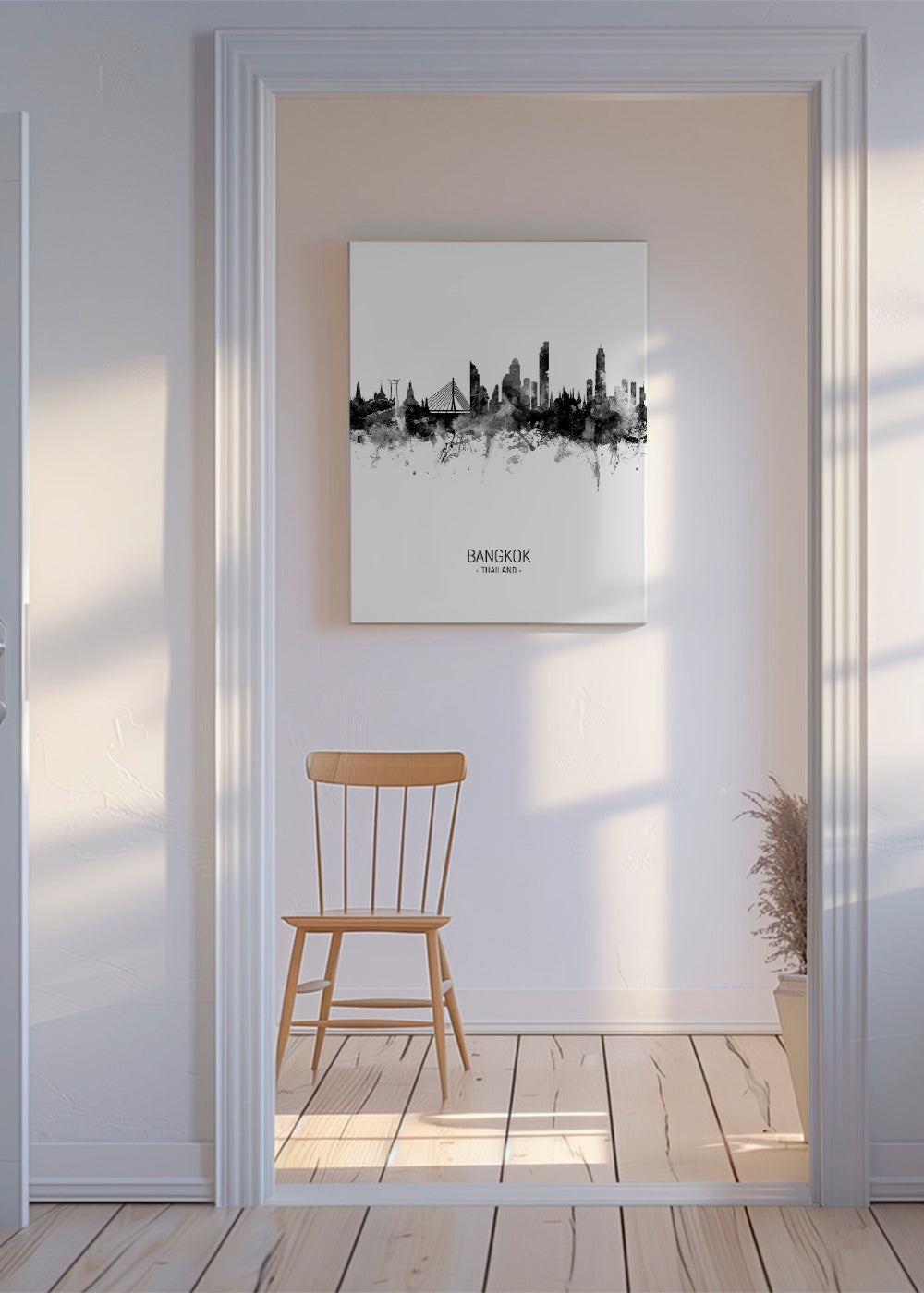 Rejseplakat: Bangkok skyline i blæk