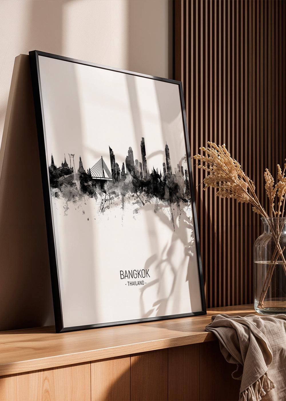Rejseplakat: Bangkok skyline i blæk