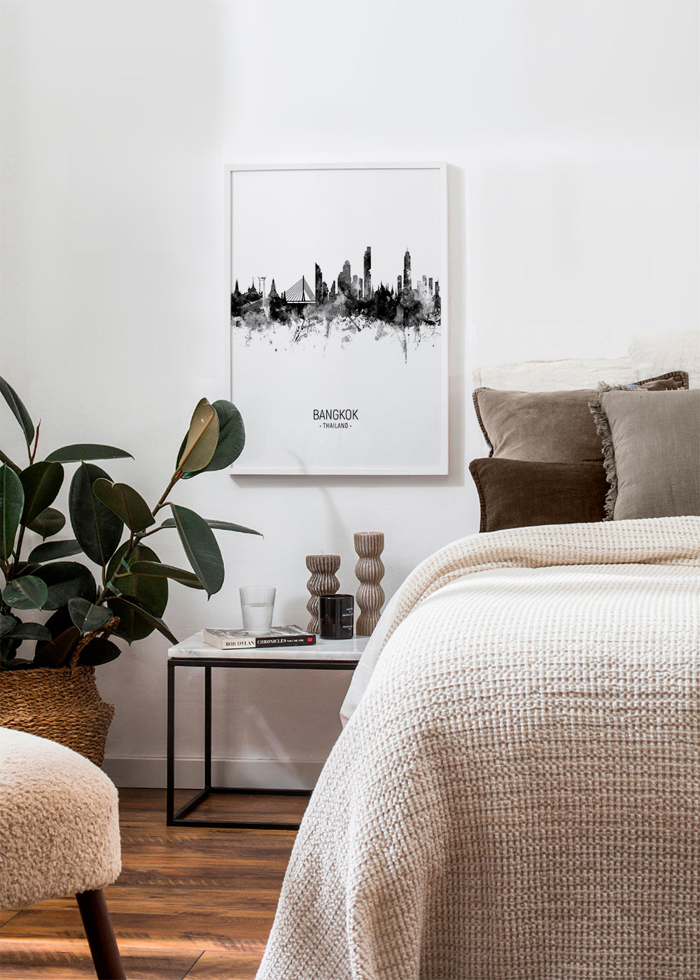 Rejseplakat: Bangkok skyline i blæk