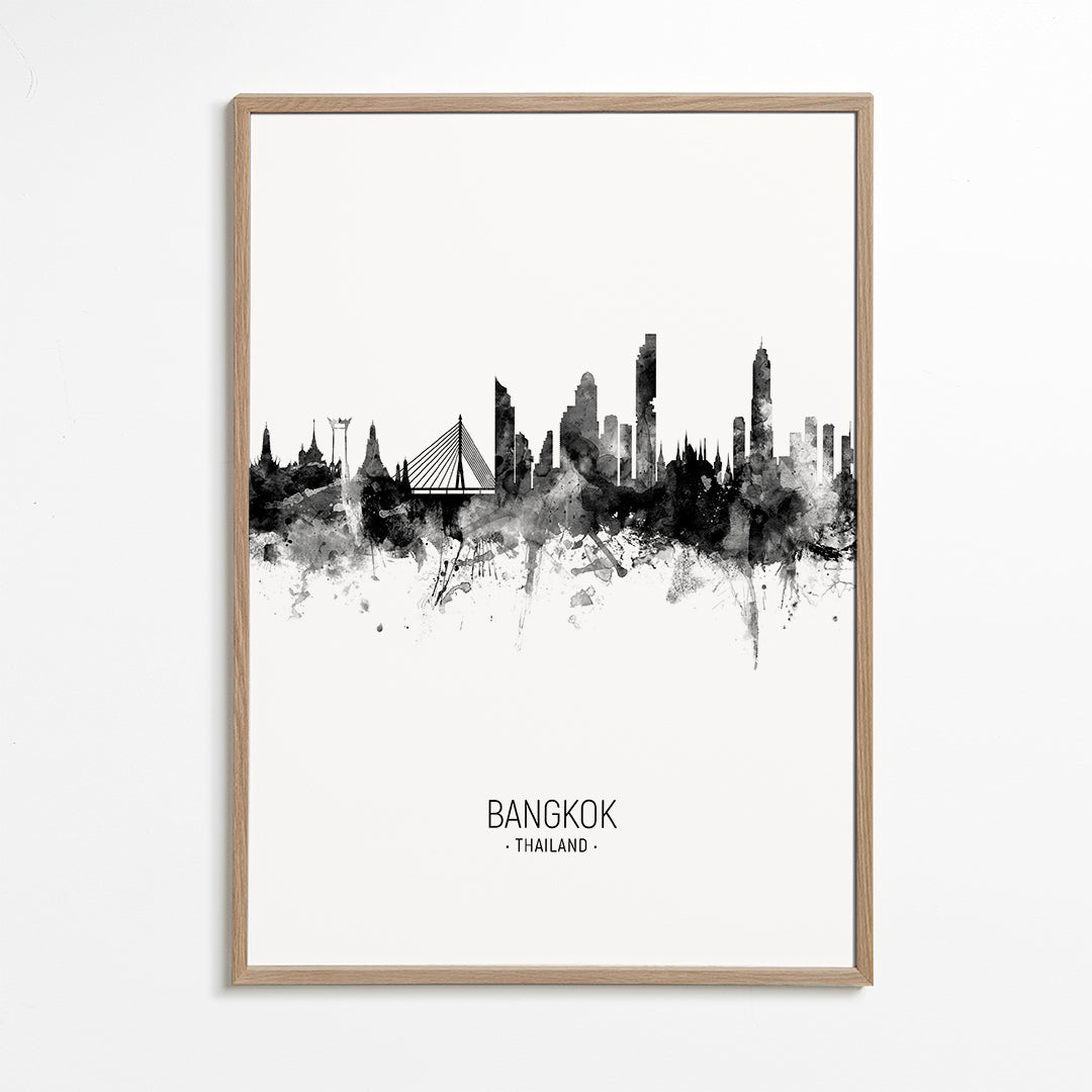 Rejseplakat: Bangkok skyline i blæk