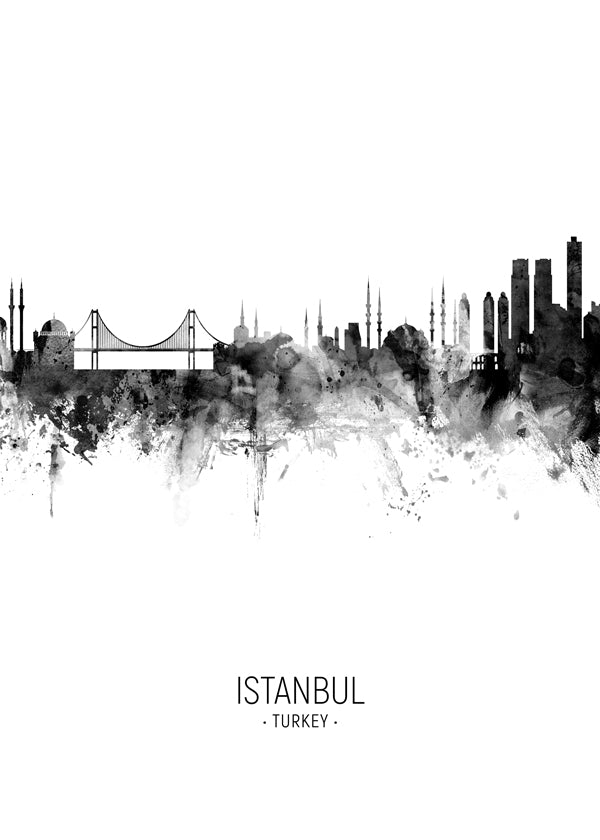 Rejseplakat: Istanbuls skyline i blæk