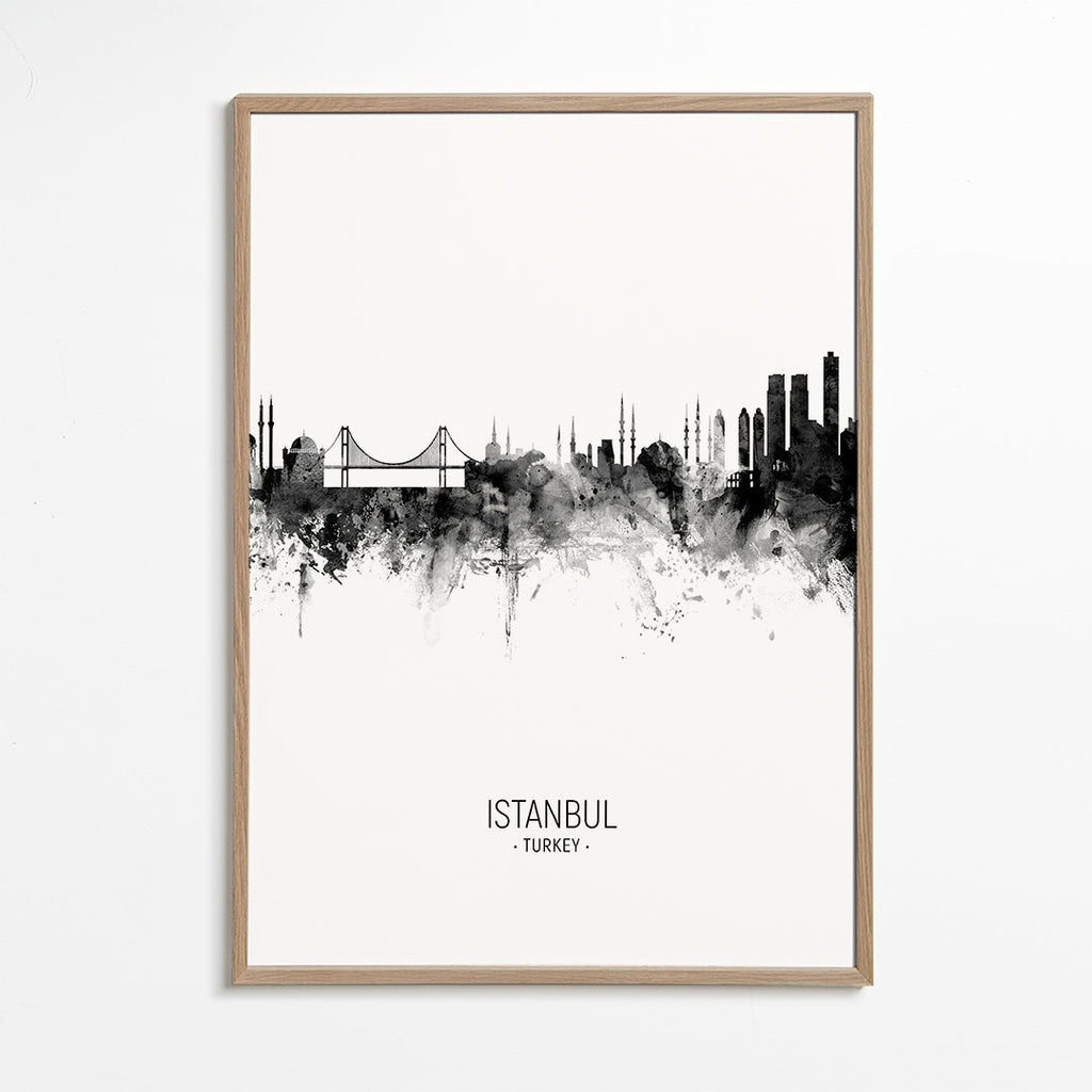 Rejseplakat: Istanbuls skyline i blæk