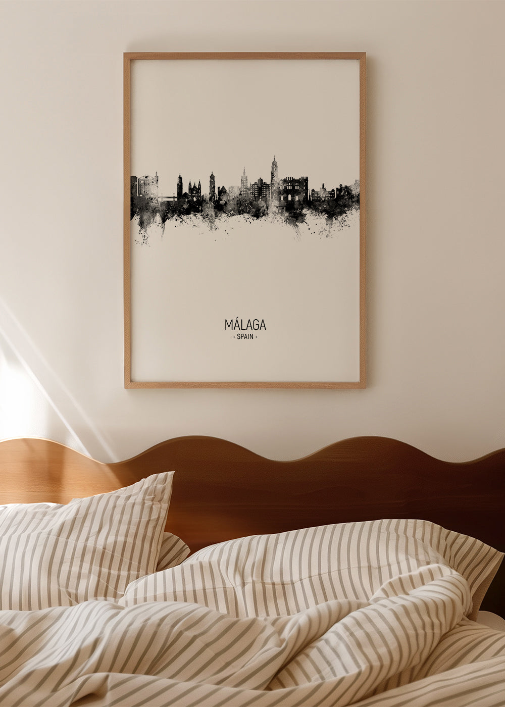 Byplakat Málaga skyline sort-hvid
