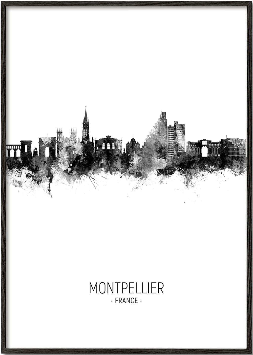 Rejseplakat Montpellier skyline blæk