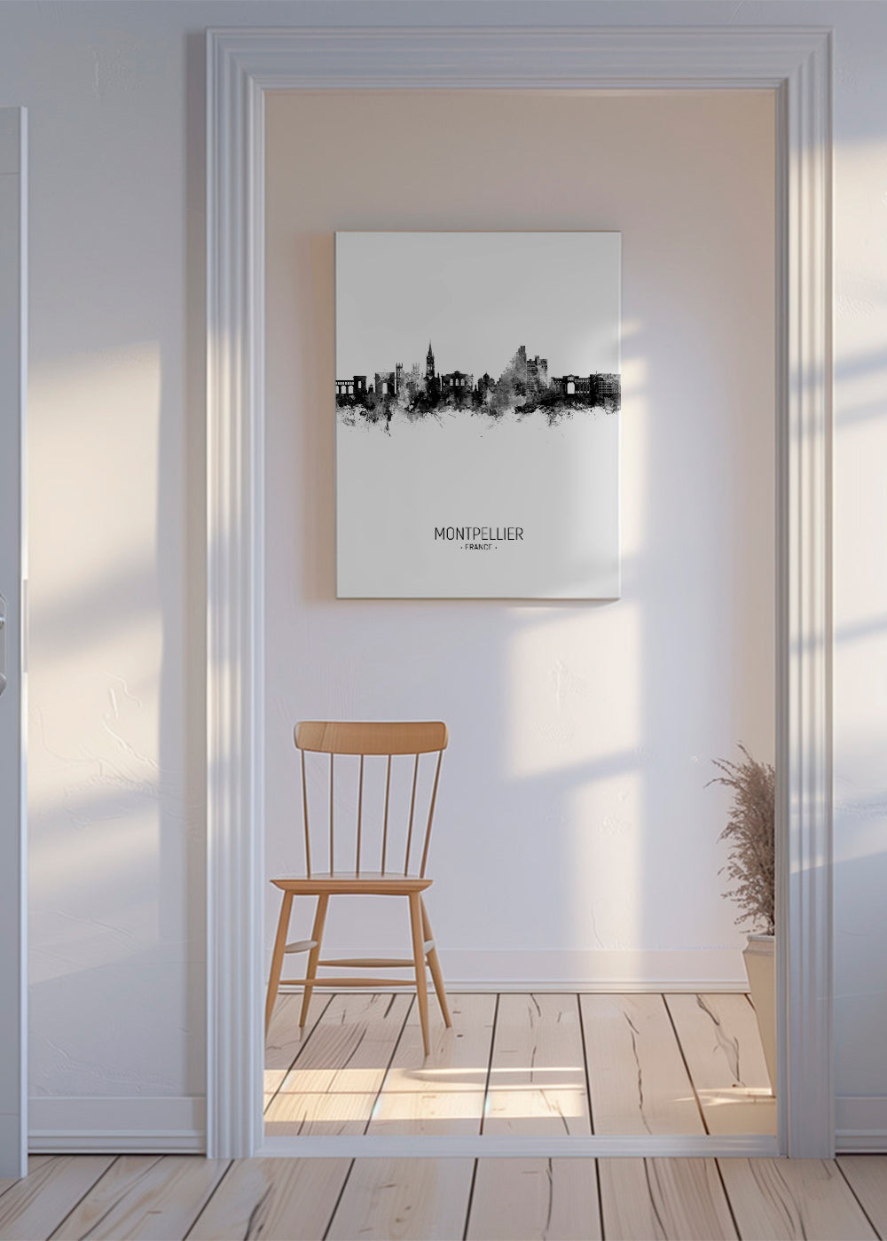 Rejseplakat Montpellier skyline blæk