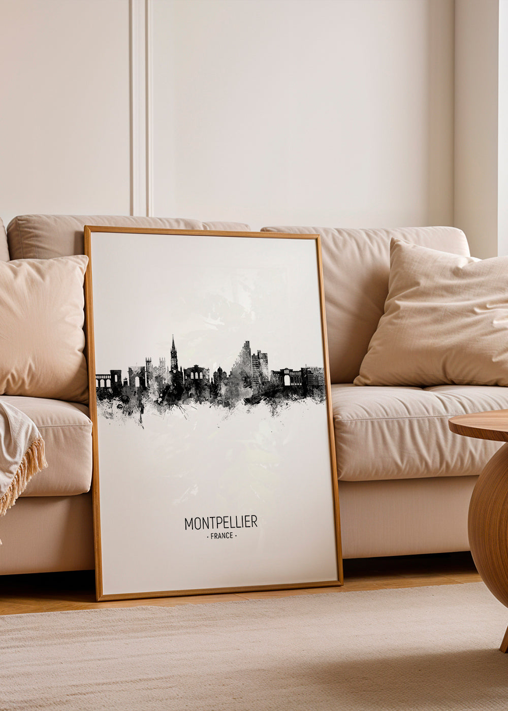 Rejseplakat Montpellier skyline blæk