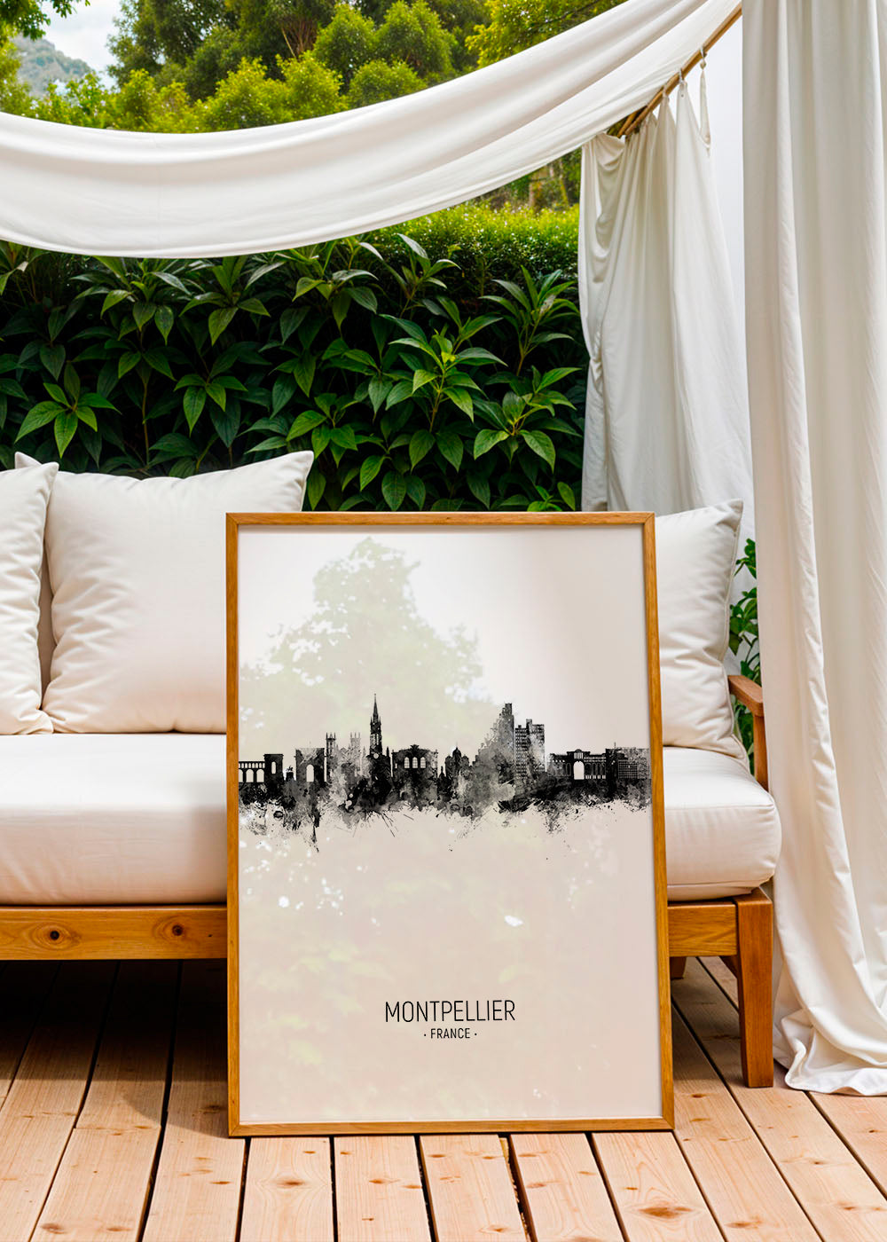 Rejseplakat Montpellier skyline blæk