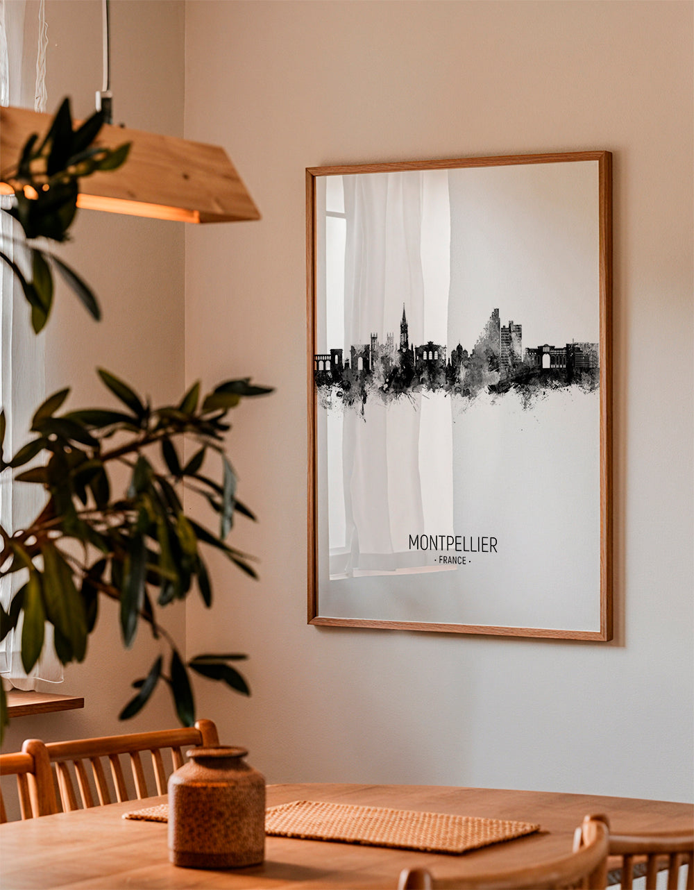 Rejseplakat Montpellier skyline blæk