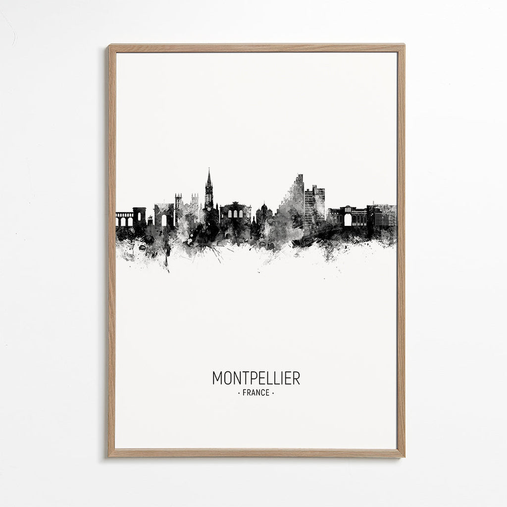 Rejseplakat Montpellier skyline blæk