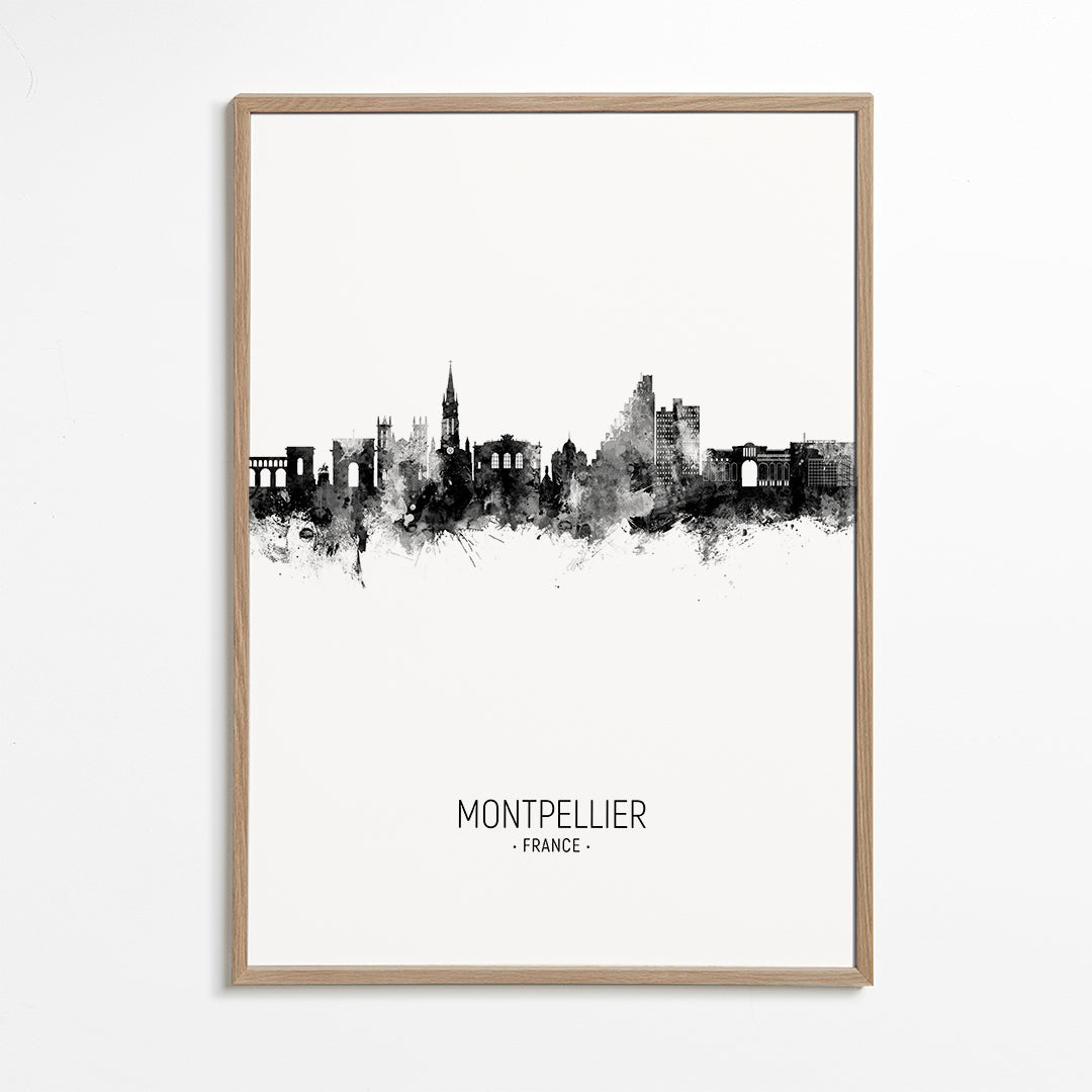 Rejseplakat Montpellier skyline blæk