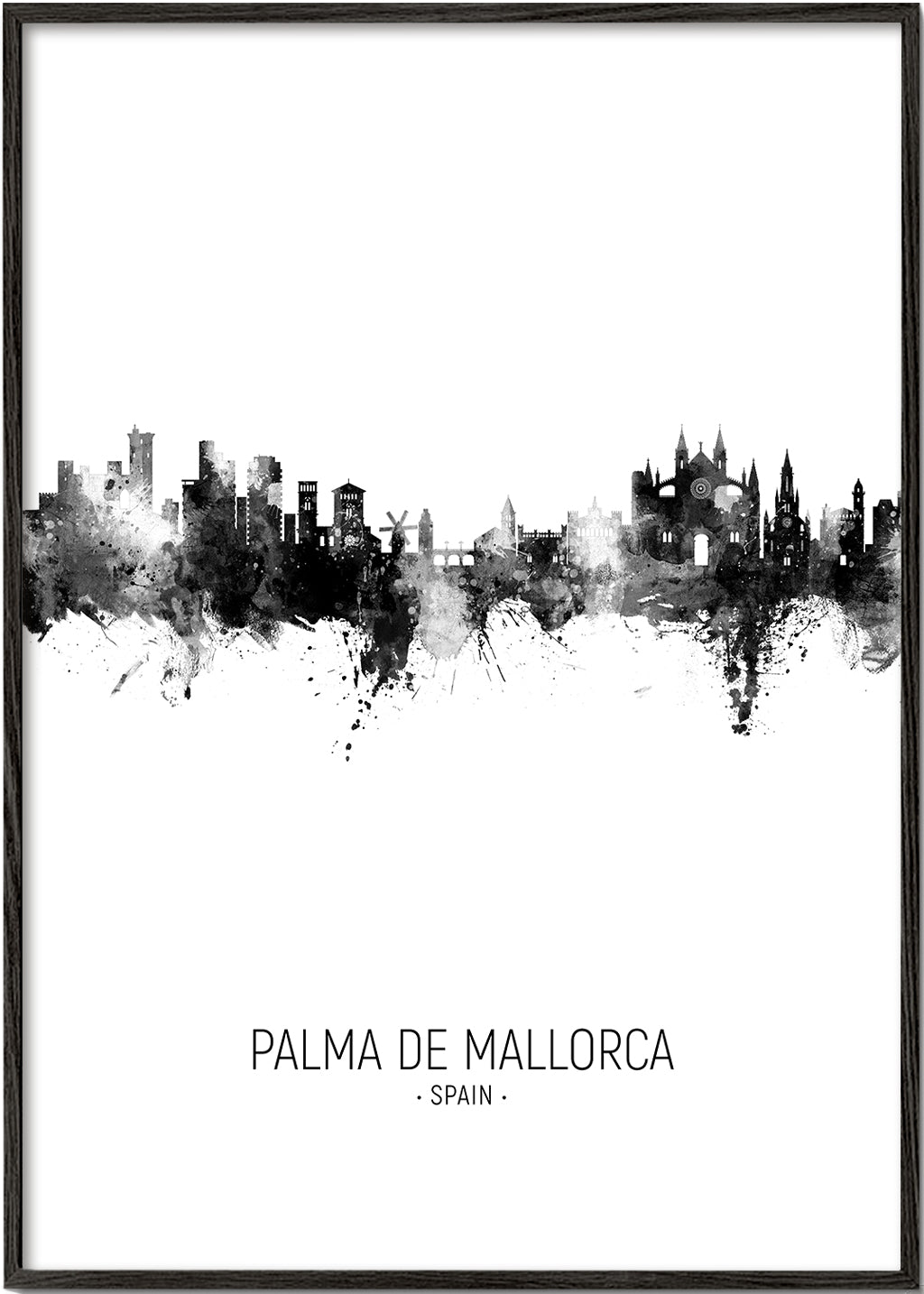 Kunst af by Palma de Mallorca skyline i blæk