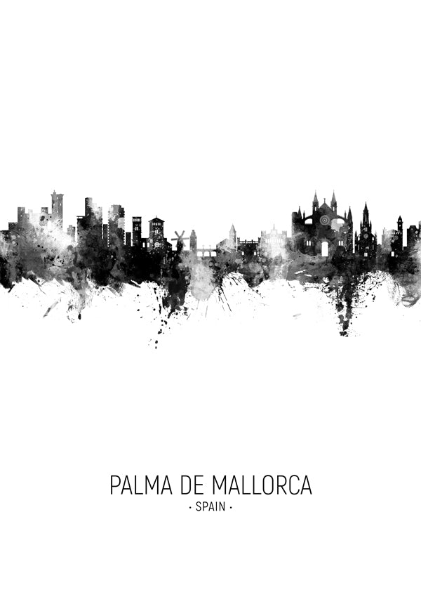 Kunst af by Palma de Mallorca skyline i blæk