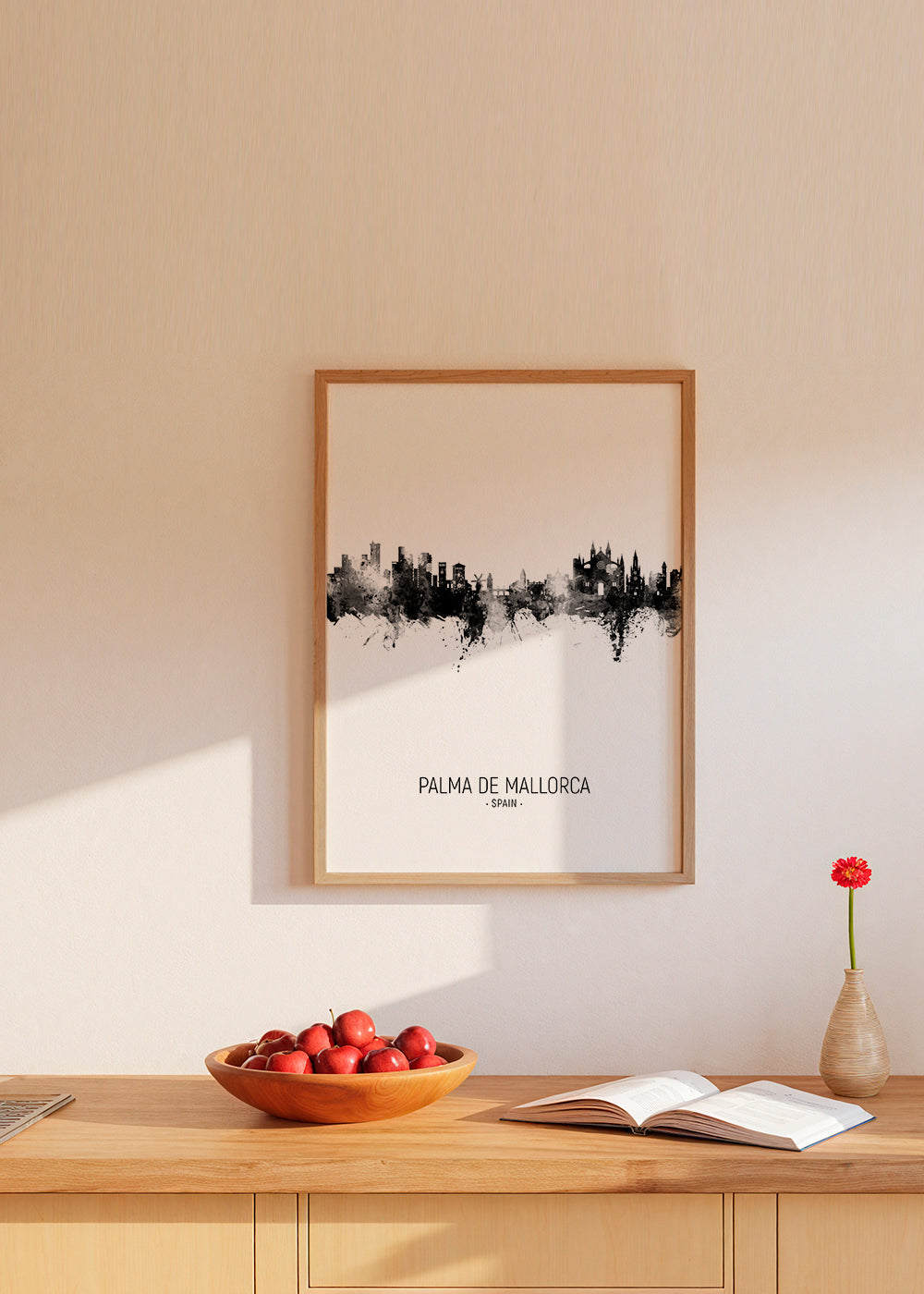 Kunst af by Palma de Mallorca skyline i blæk