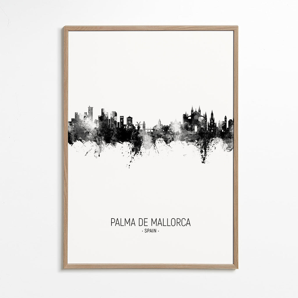 Kunst af by Palma de Mallorca skyline i blæk