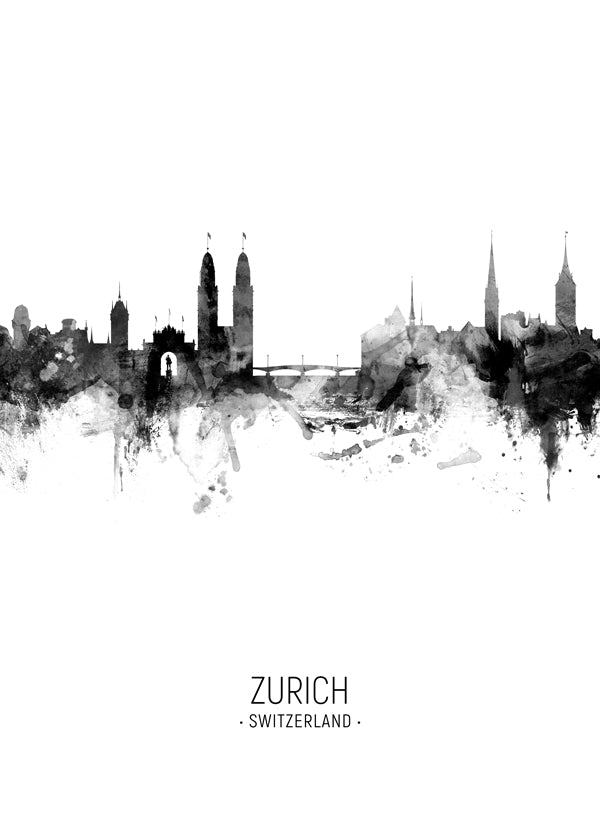 Køkkenkunst Zurich skyline i blæk