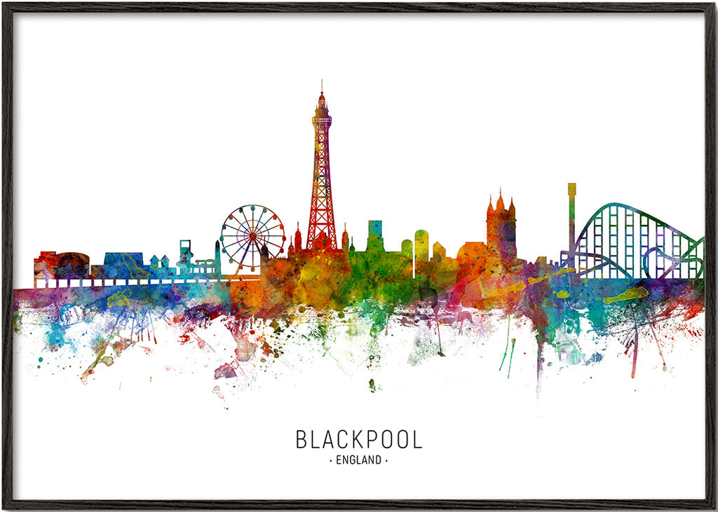 Byplakat Blackpool akvarel multifarvet