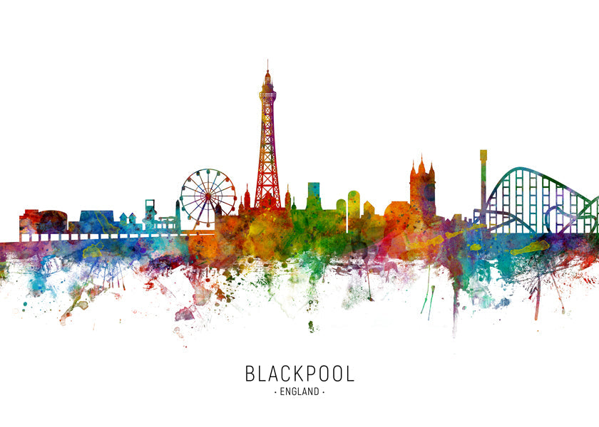Byplakat Blackpool akvarel multifarvet