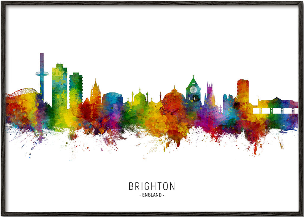 Rejseplakat Brighton skyline akvarel farverig