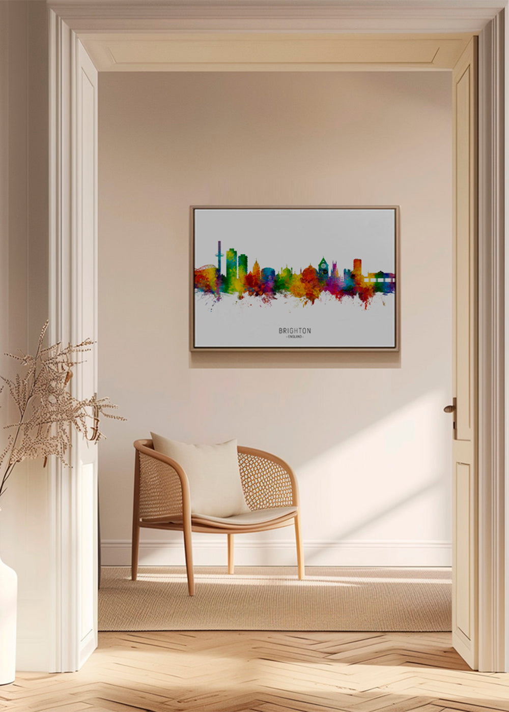 Rejseplakat Brighton skyline akvarel farverig
