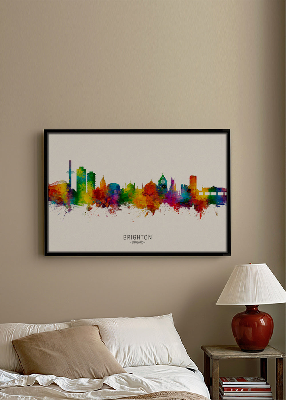 Rejseplakat Brighton skyline akvarel farverig