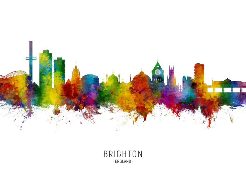 Rejseplakat Brighton skyline akvarel farverig