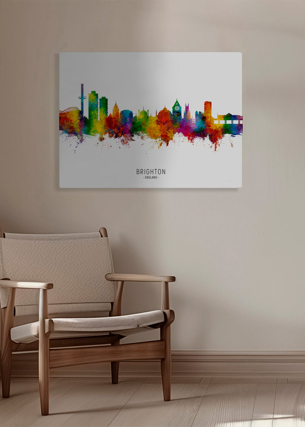 Rejseplakat Brighton skyline akvarel farverig