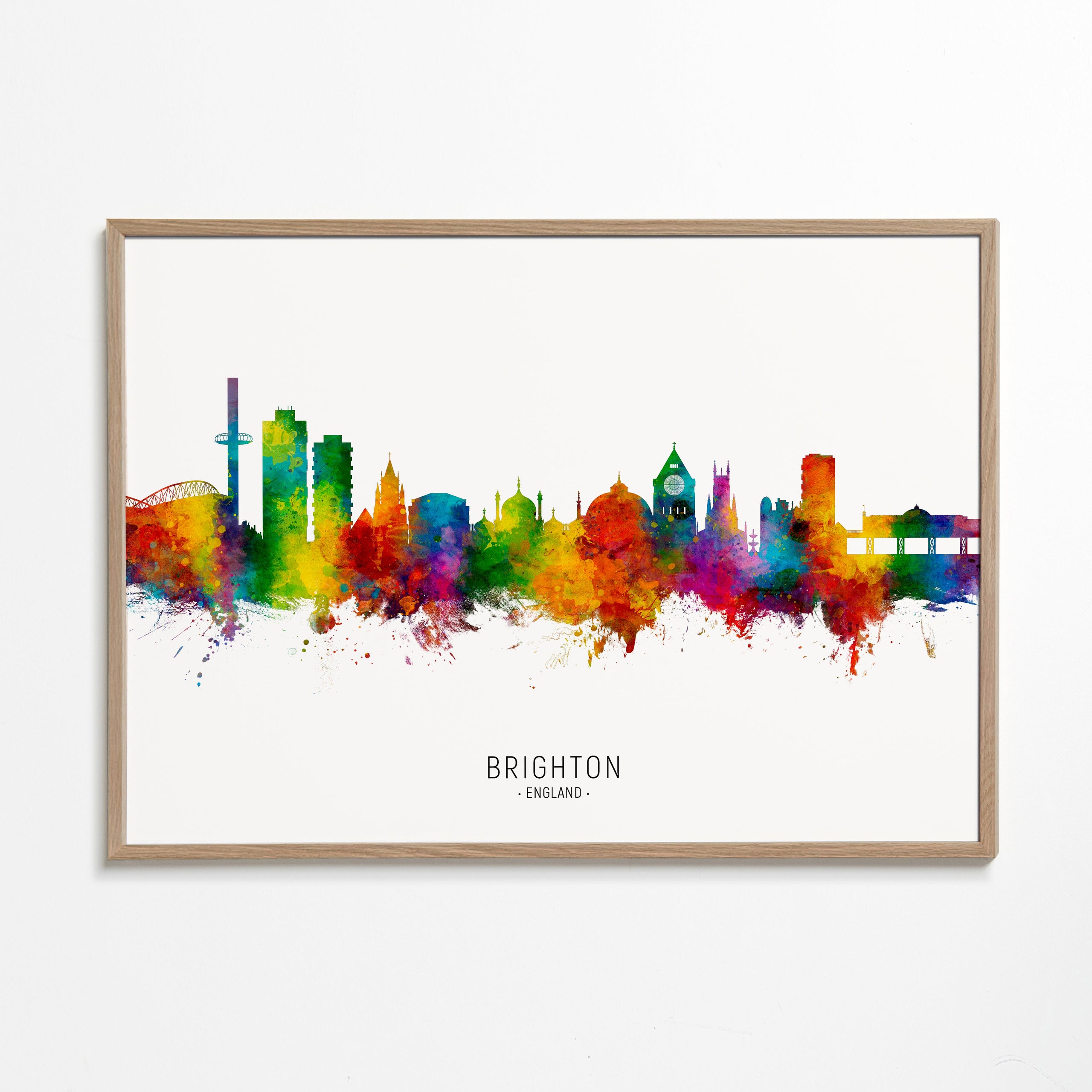 Rejseplakat Brighton skyline akvarel farverig
