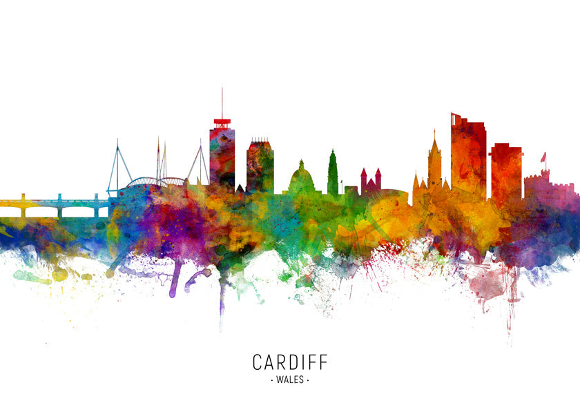 Køkkenkunst Cardiff akvarel skyline