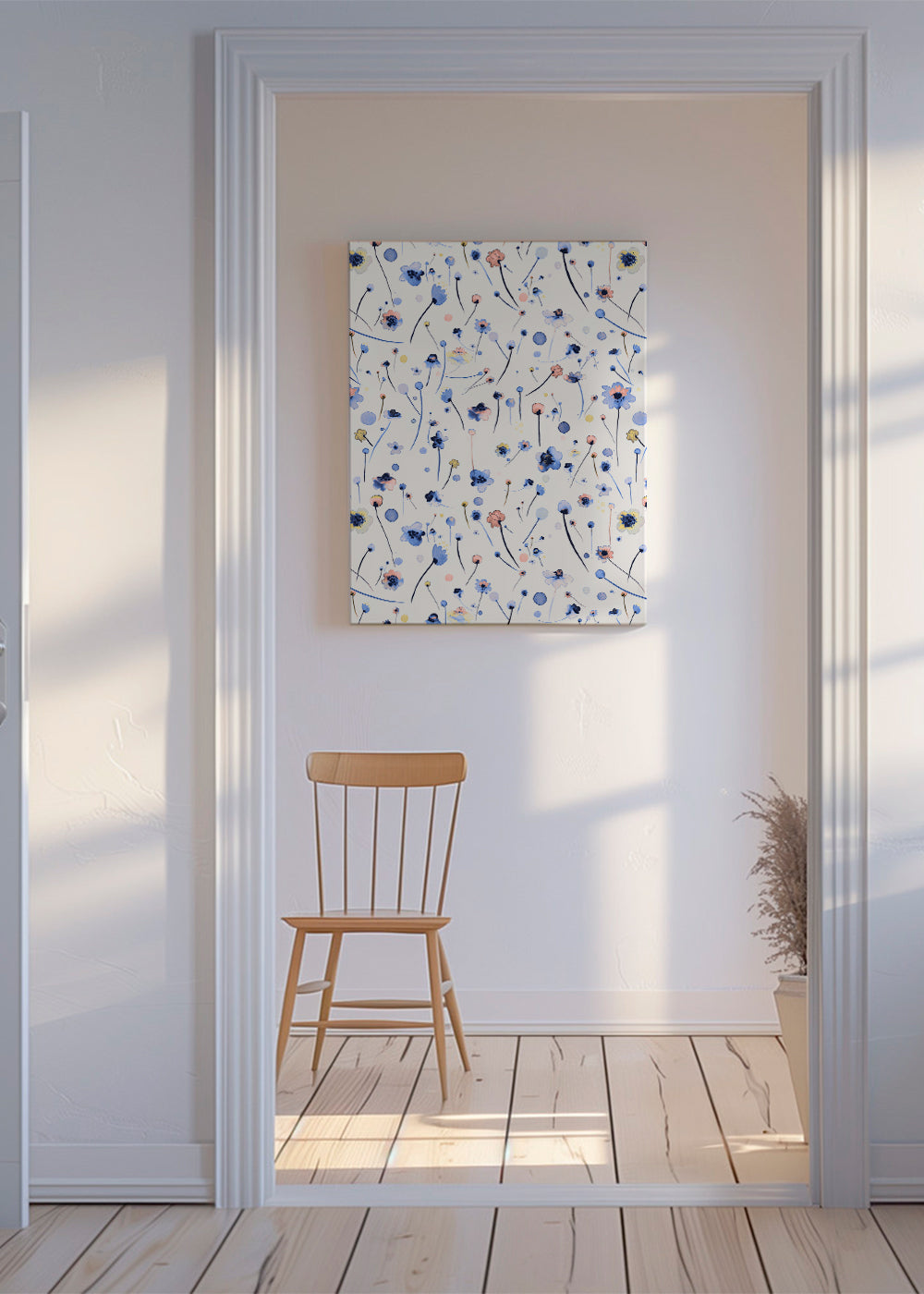 Botanisk plakat med løse blå blomster