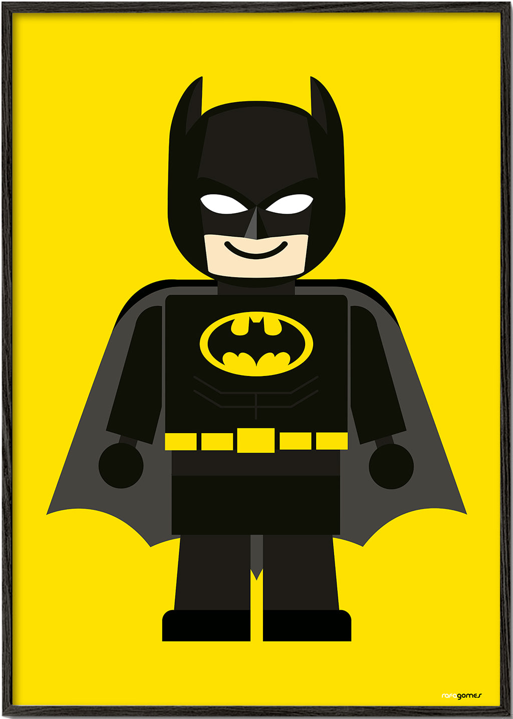 Børneplakat Batman legetøj på gul baggrund