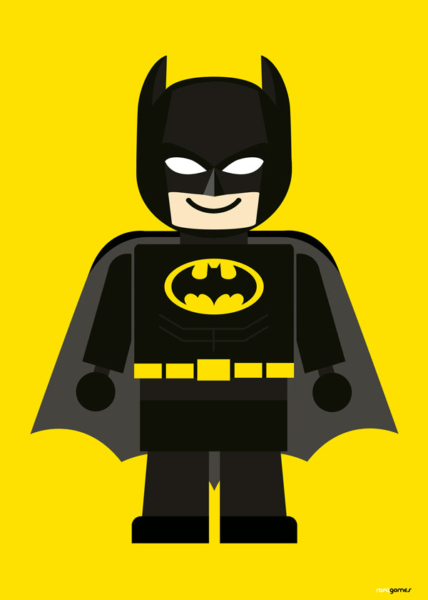 Børneplakat Batman legetøj på gul baggrund