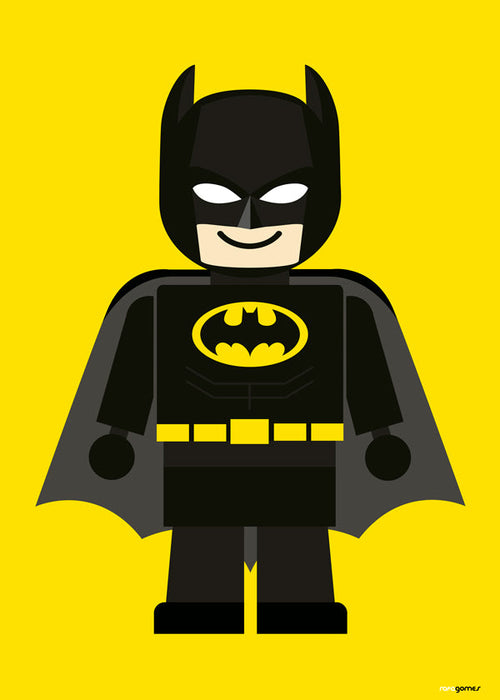 Børneplakat Batman legetøj på gul baggrund