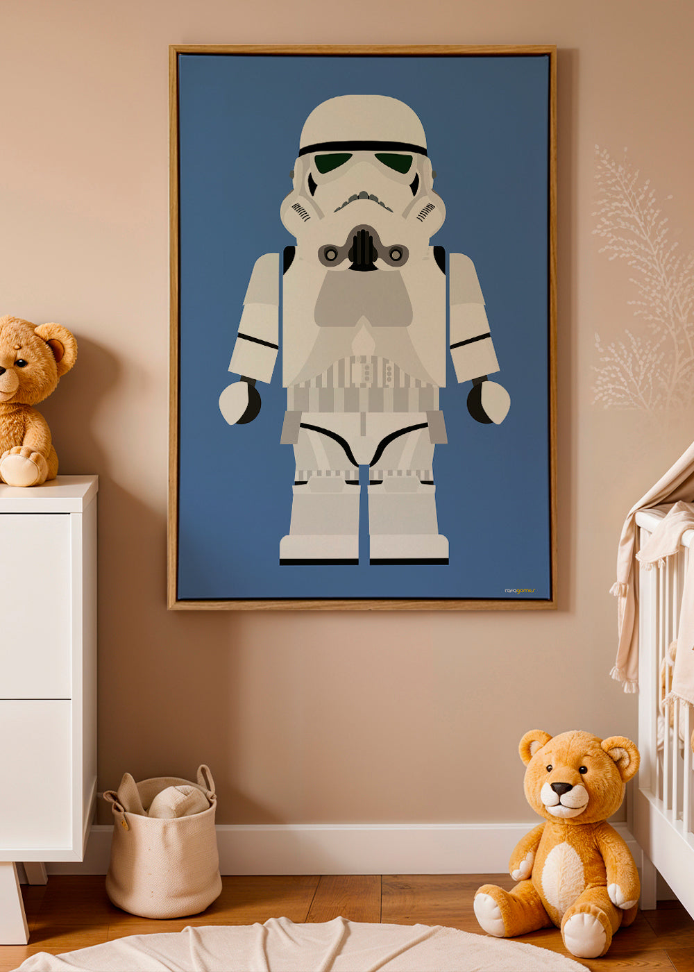 Børneplakat Stormtrooper legetøj på blåt baggrund