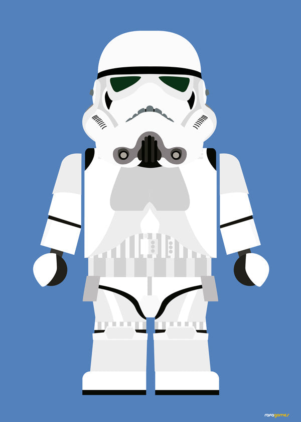 Børneplakat Stormtrooper legetøj på blåt baggrund