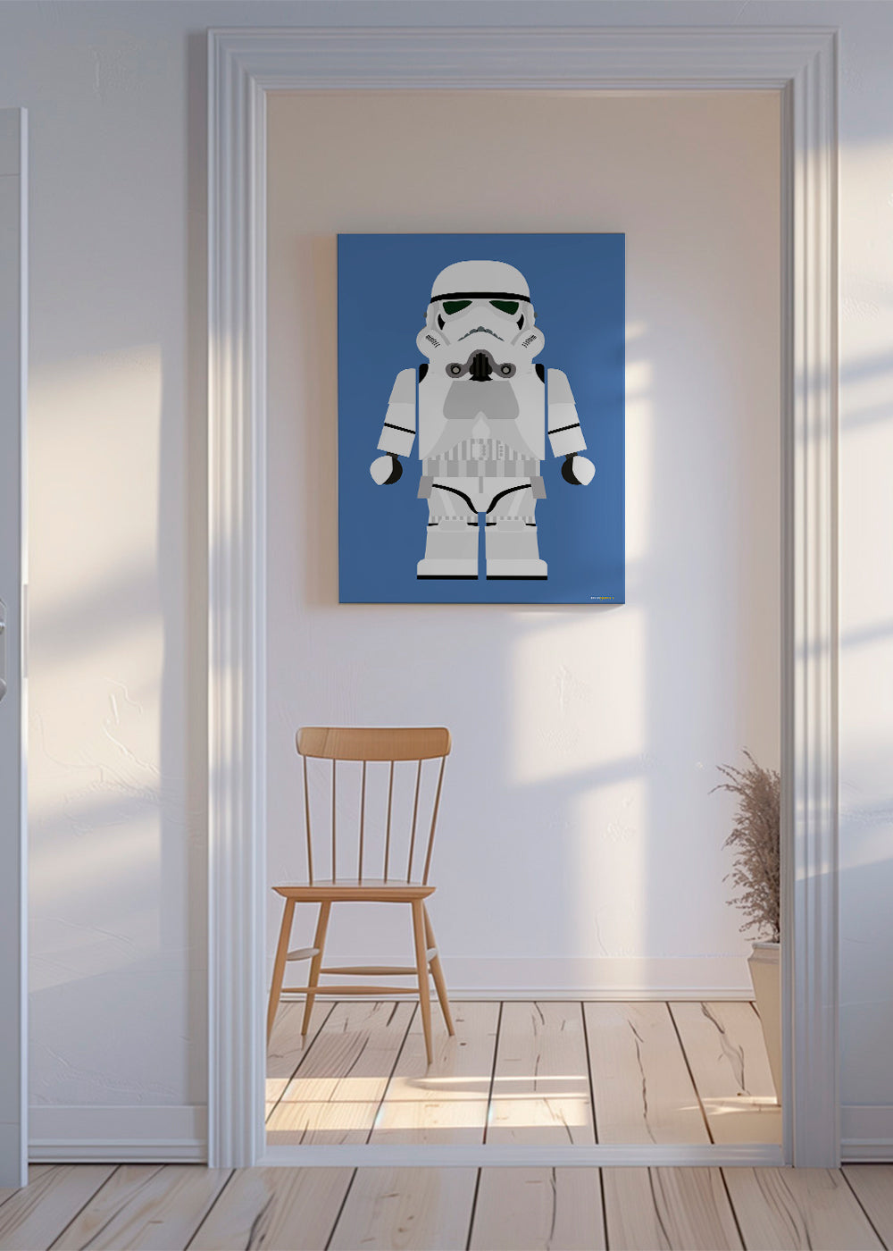 Børneplakat Stormtrooper legetøj på blåt baggrund