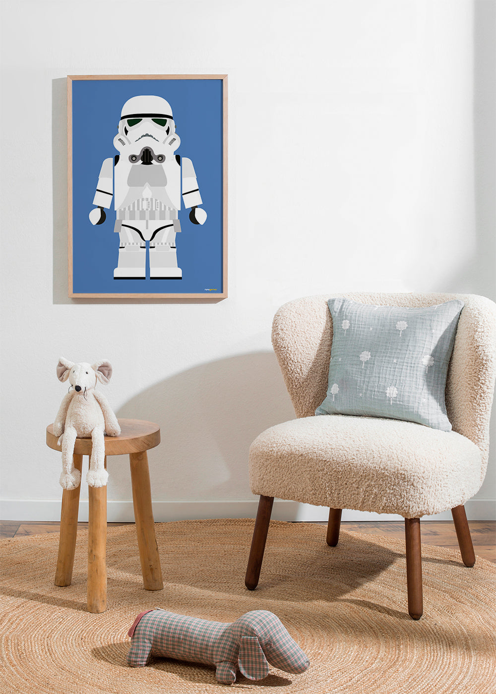 Børneplakat Stormtrooper legetøj på blåt baggrund