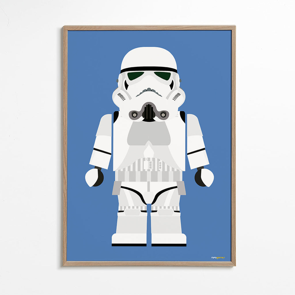 Børneplakat Stormtrooper legetøj på blåt baggrund