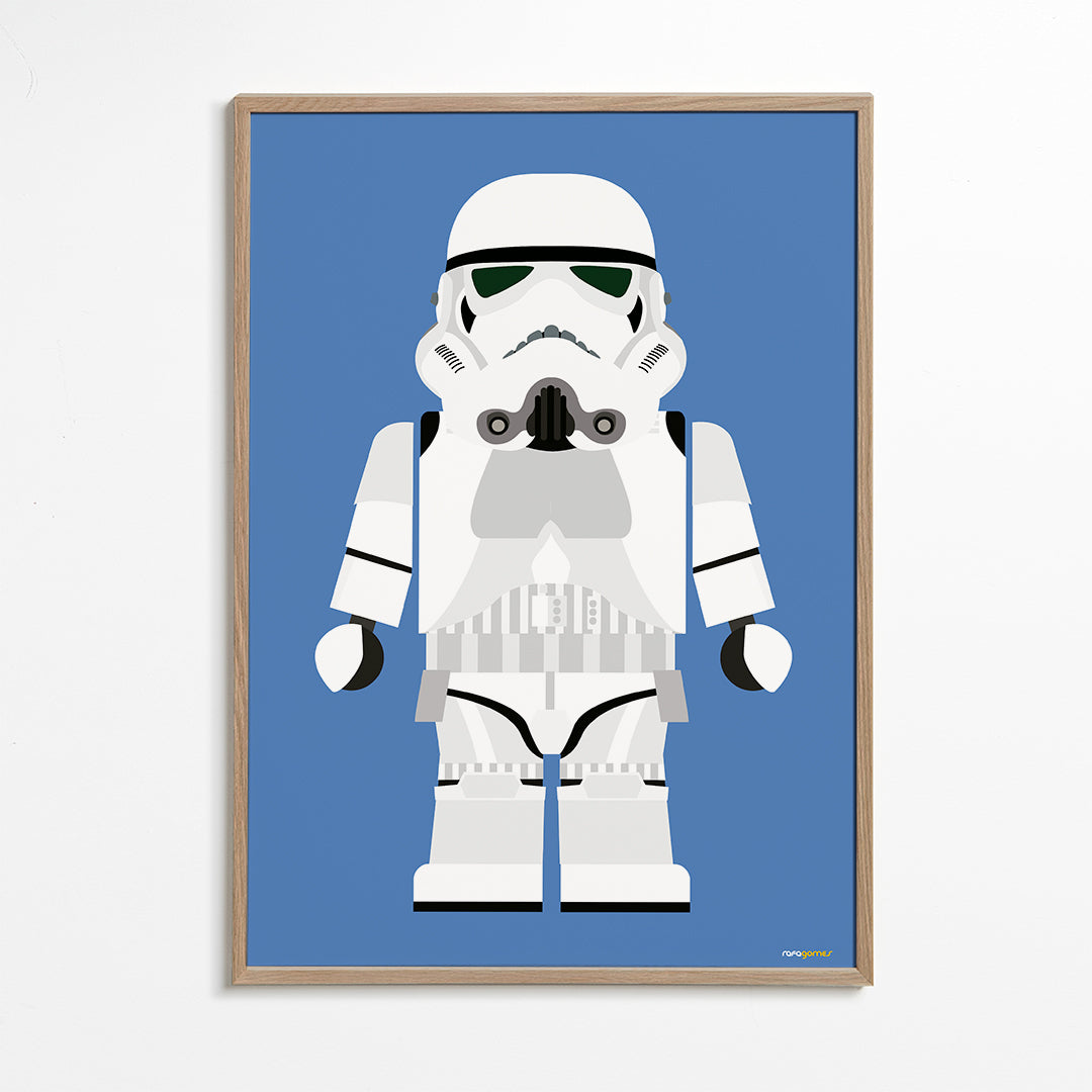 Børneplakat Stormtrooper legetøj på blåt baggrund