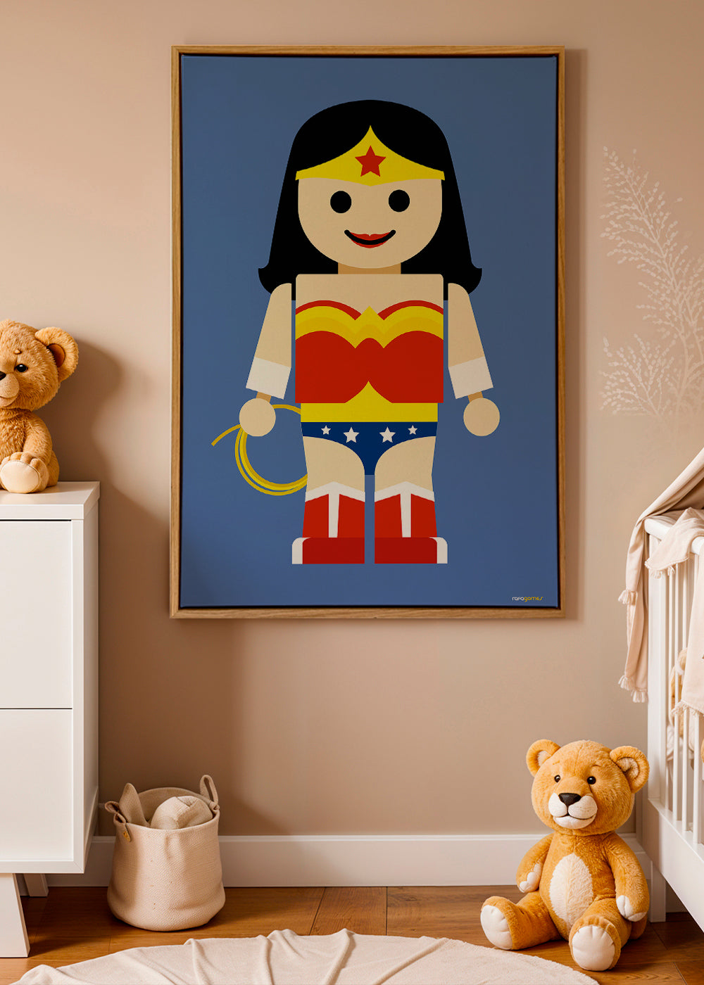 Legetøj Wonder Woman illustration på blå baggrund