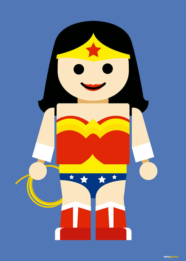 Legetøj Wonder Woman illustration på blå baggrund