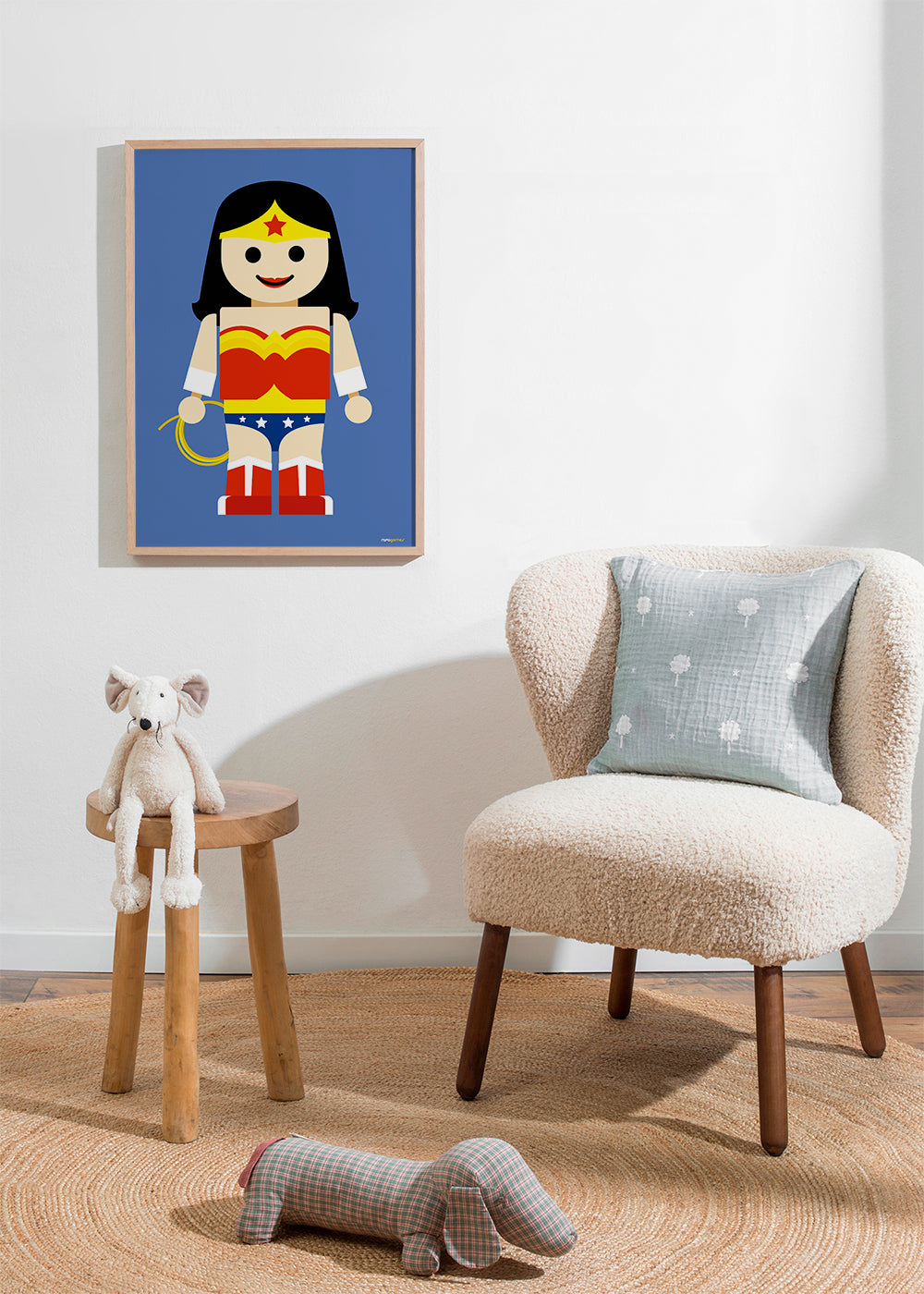 Legetøj Wonder Woman illustration på blå baggrund
