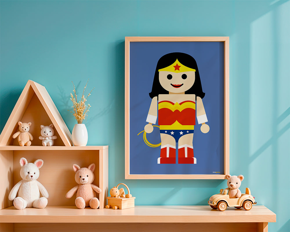 Legetøj Wonder Woman illustration på blå baggrund