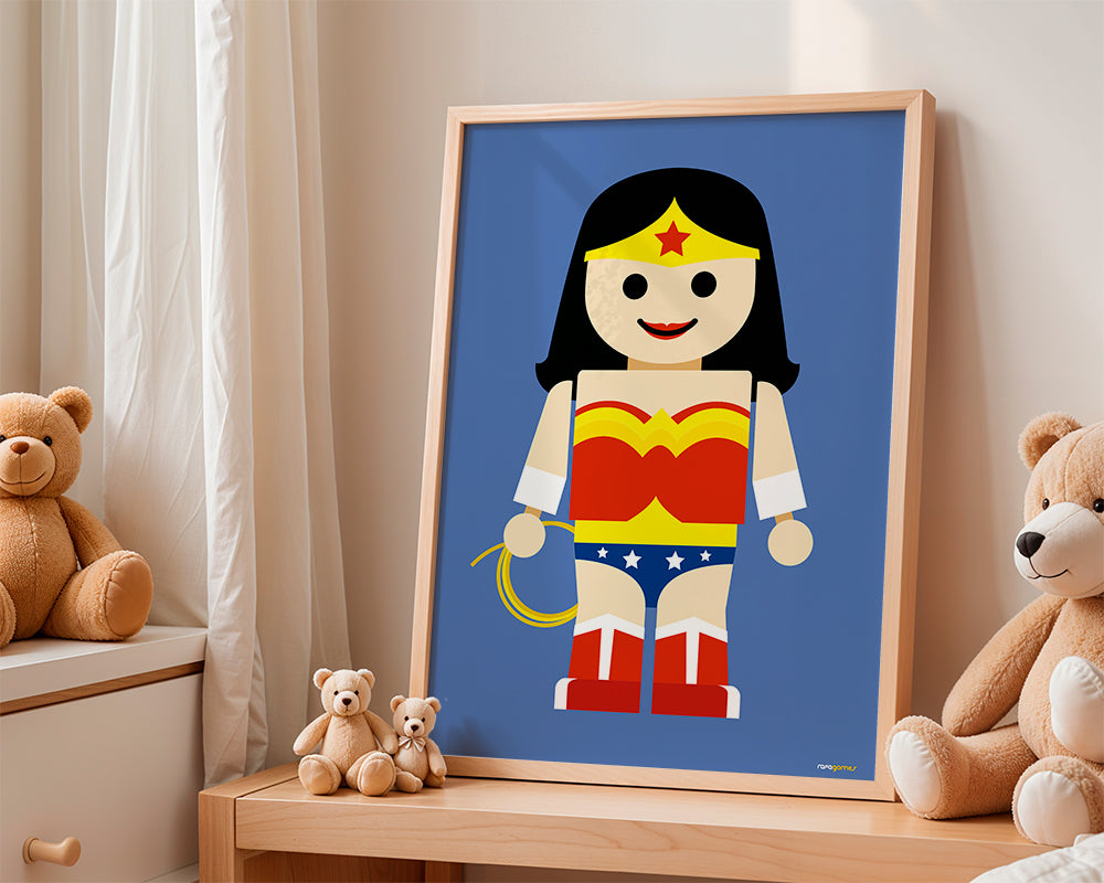 Legetøj Wonder Woman illustration på blå baggrund